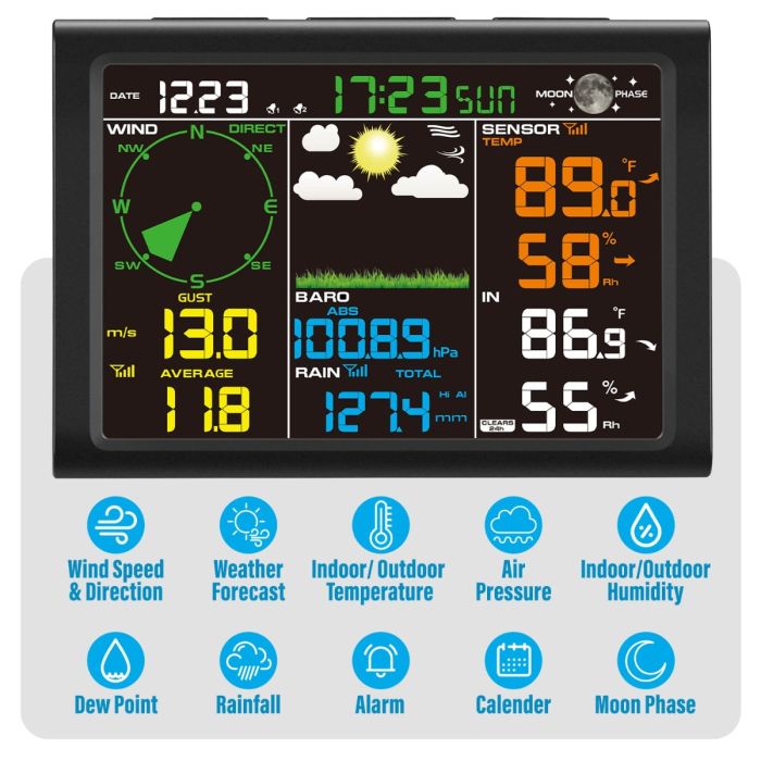 Wireless Weather Station Indoor Outdoor Weather Forecast Station with  Outdoor Sensor Digital Temperature and Humidity Gauge