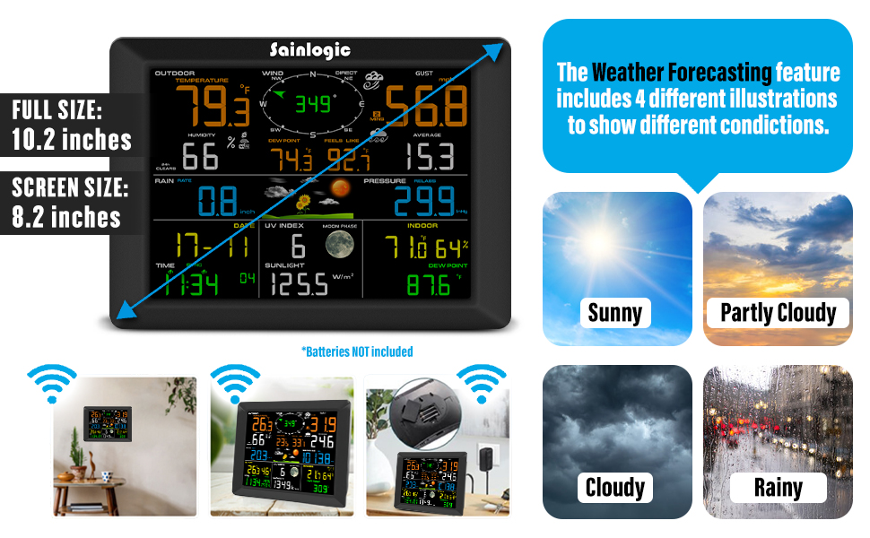 Sainlogic Weather Station Indoor Outdoor with 10.2-inch Color Display &  Outdoor Sensor, Indoor Outdoor Thermometer Wireless with Temperature